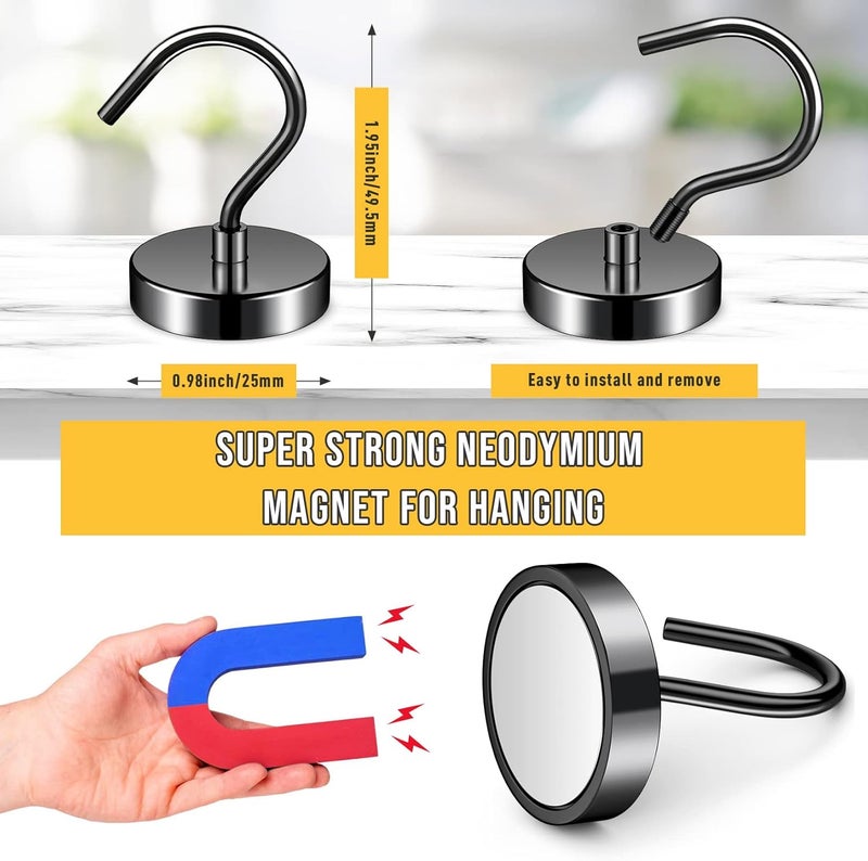 Junarter 6 Pack Magnetic Hooks - 60LBS Heavy Duty Neodymium Magnet Hooks for Hanging, Indoor & Outdoor Use - Image 2